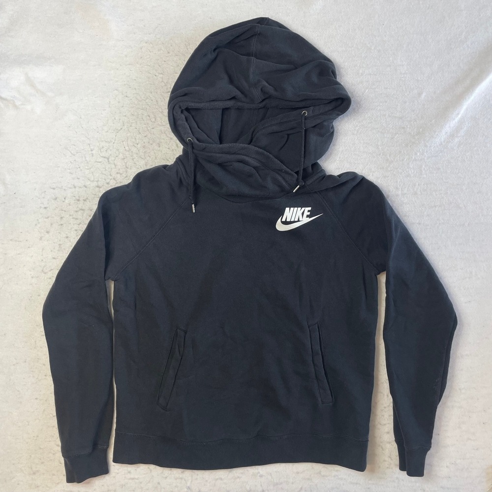 Nike Hoodie Womens Large‎ Black Funnel Neck Pullover Raglan